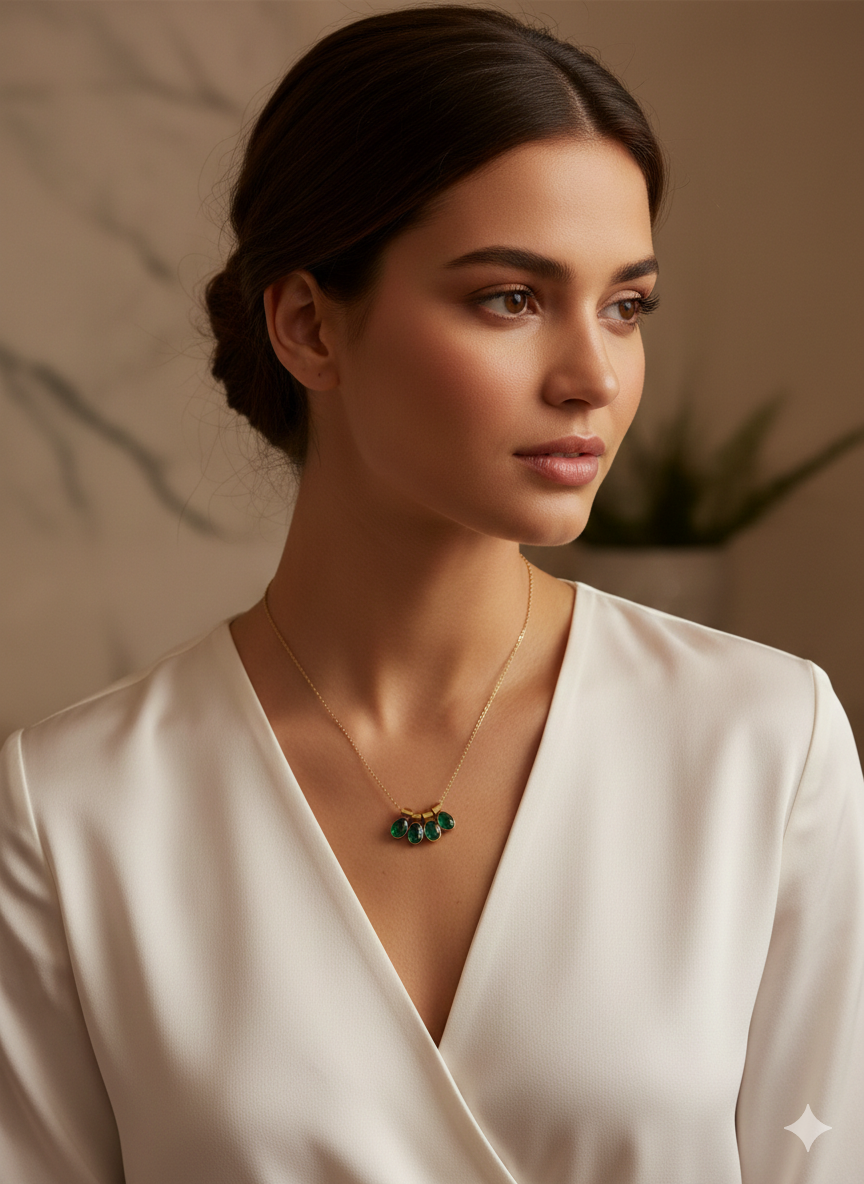 Gold Plated Emerald Pendant Necklace