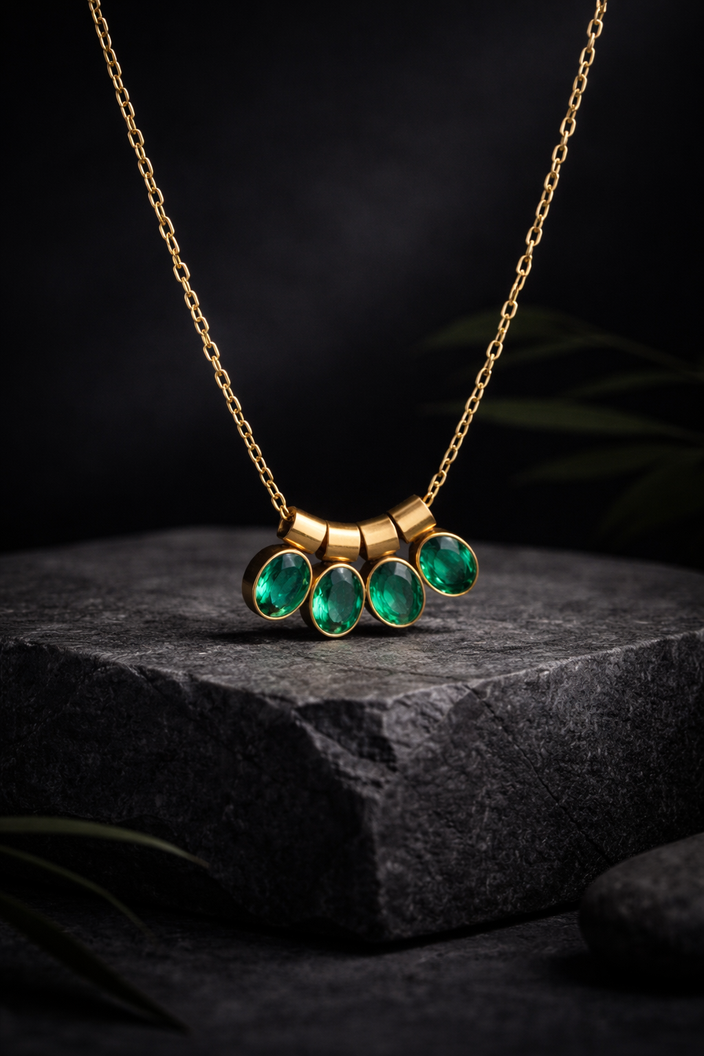 Gold Plated Emerald Pendant Necklace