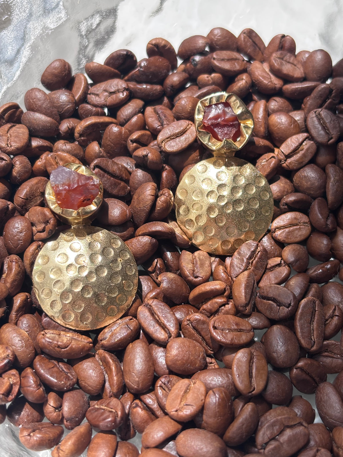 Gold Drop Earrings with Brown Gemstone