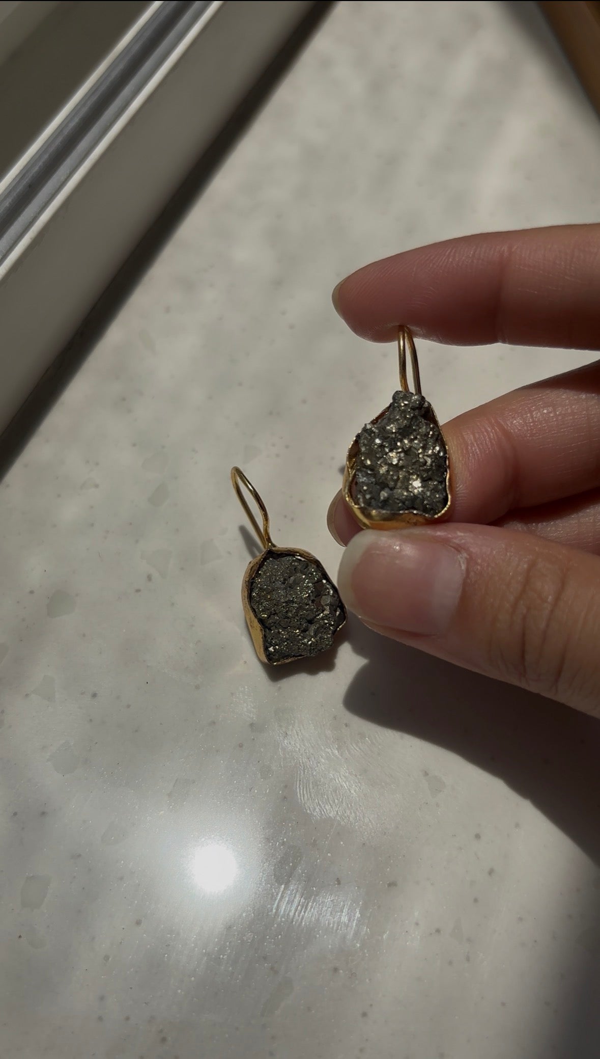 Real Pyrite Stone Earrings